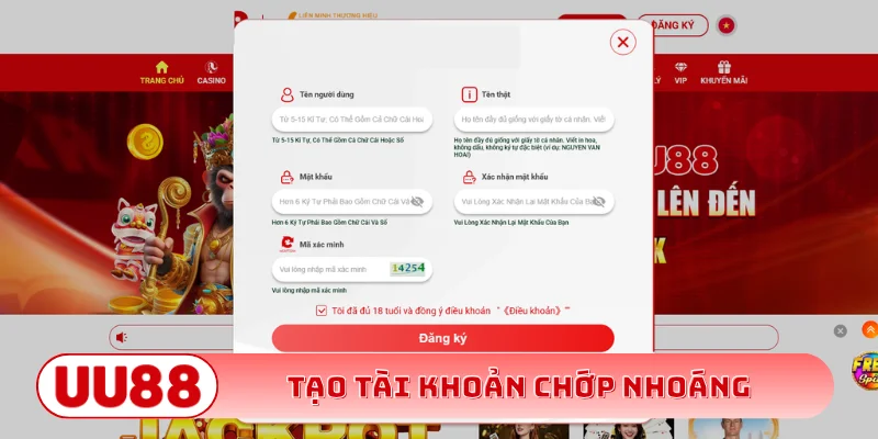 Thao tác tạo tài khoản chớp nhoáng